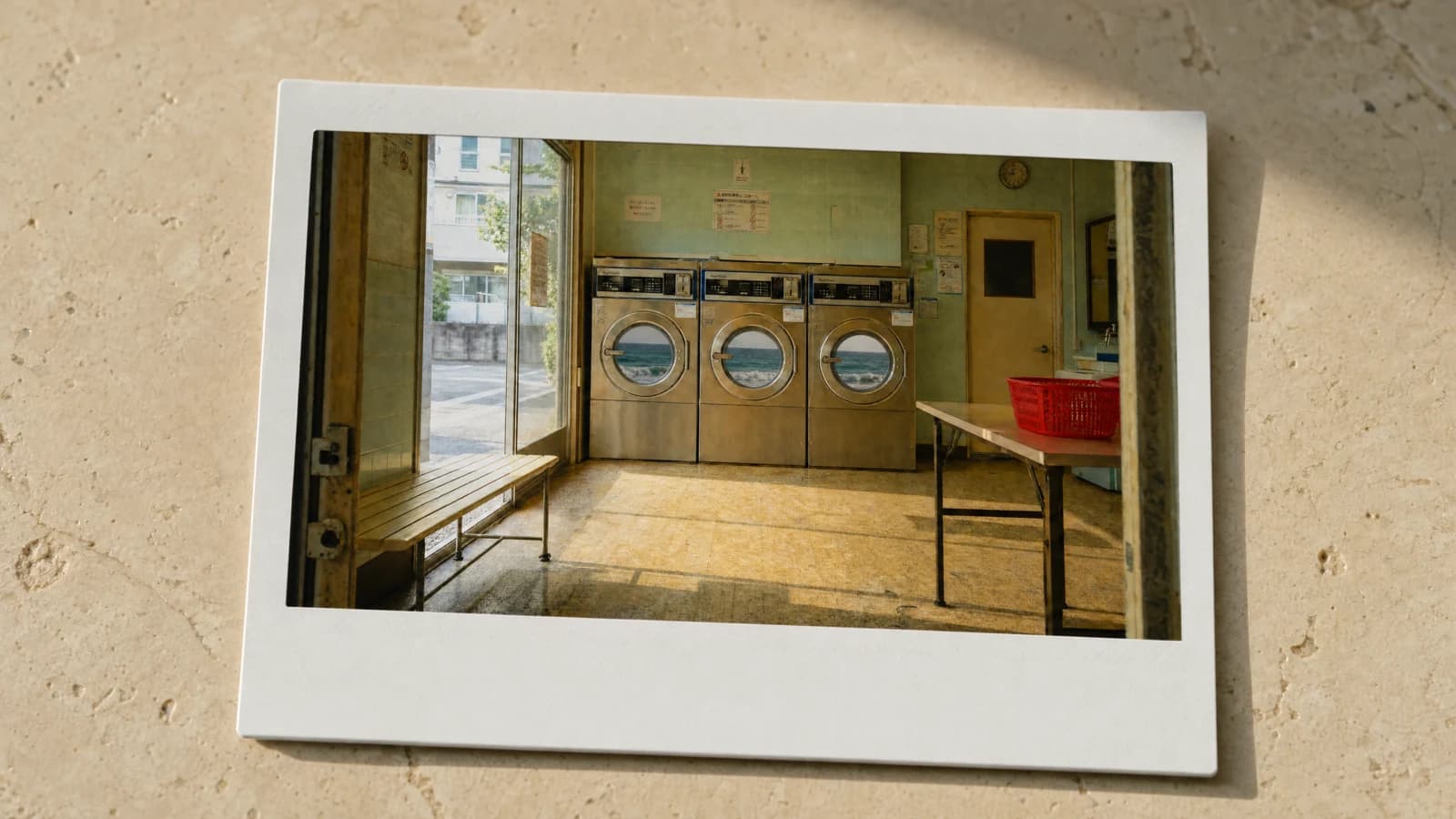 An instant photo showing oceans inside washing machines