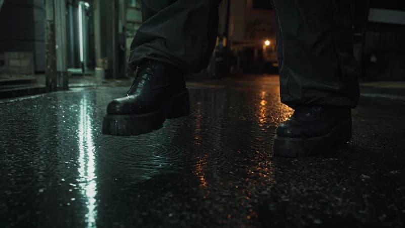 A night street with wet pavement